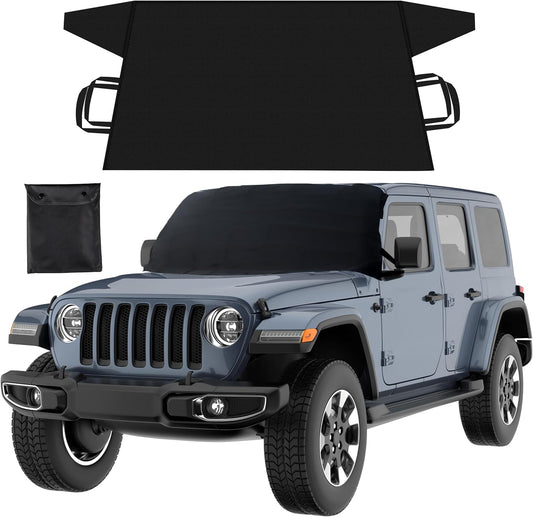 EcoNour Windshield Cover for Ice and Snow - Universal Fit for Car, SUV, Truck, Heavy Duty 600D Oxford Fabric Frost Protector for Ice & Sleet, Includes Anti-Theft Straps, Medium (69"x42")