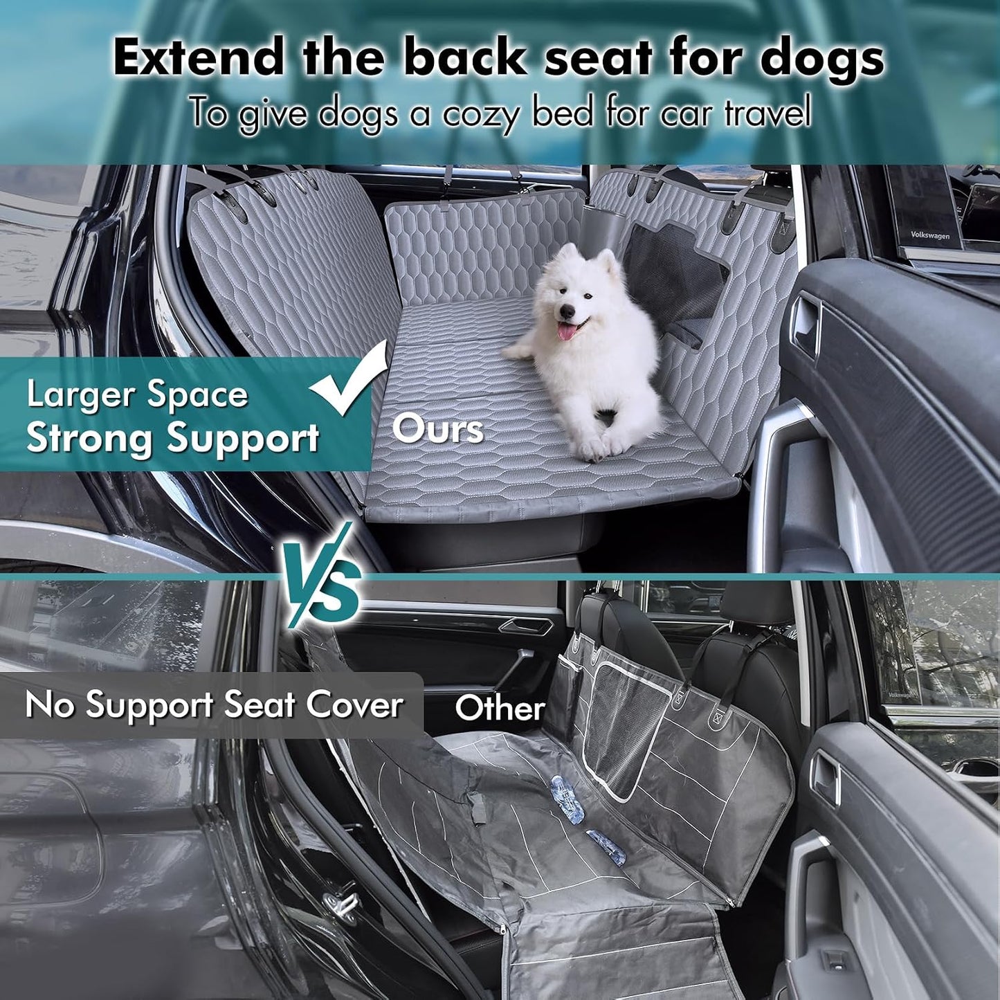 Chumajor Back Seat Extender for Dogs-Supports 400lb,Waterproof Dog Car Seat Cover Hard Bottom-Detachable,600D Heavy Duty Scratch Proof Nonslip Soft,Dog Hammock for Car,SUVs