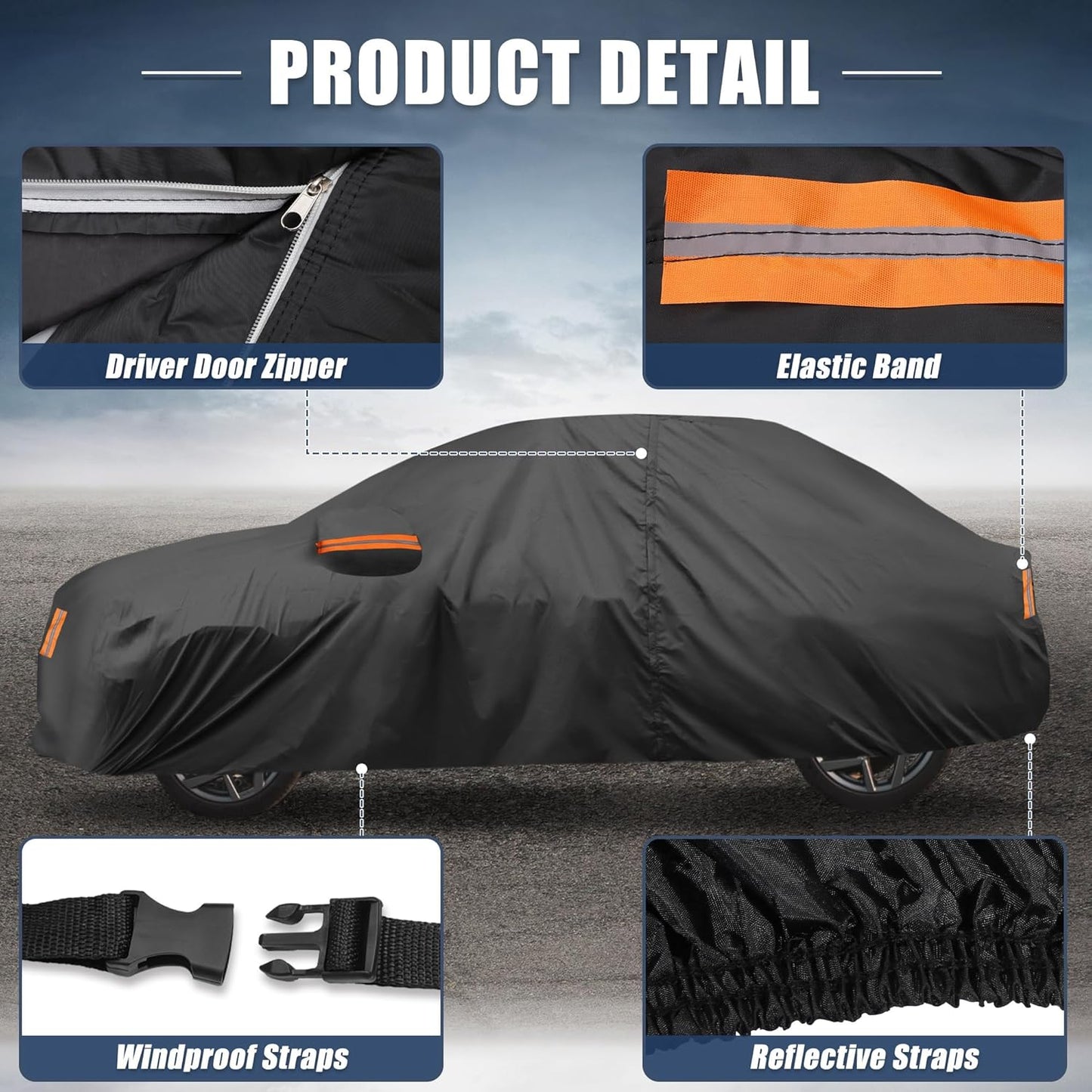 X AUTOHAUX Car Cover for Honda Civic Sedan/Coupe 210D-PU Outdoor Full Car Cover All Weather with Door Zipper for Waterproof Windproof Sun Rain Snow Protection