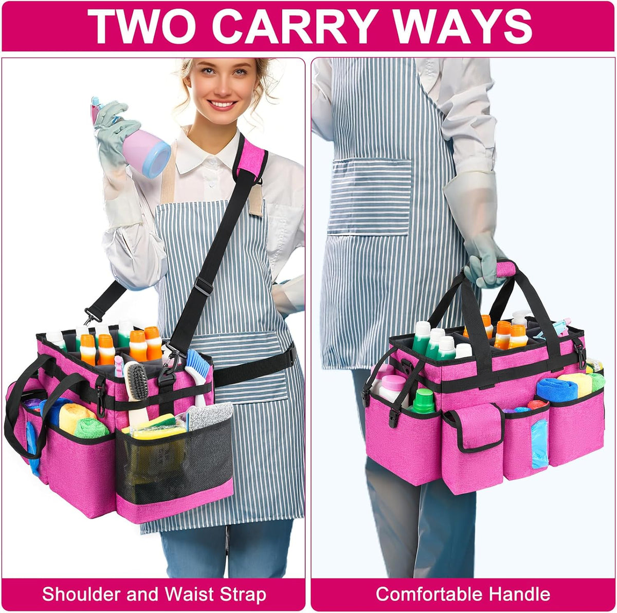 Cleaning Caddy,Cleaning Bag for Housekeepers,Cleaning Supplies Organizer with Handle,Black