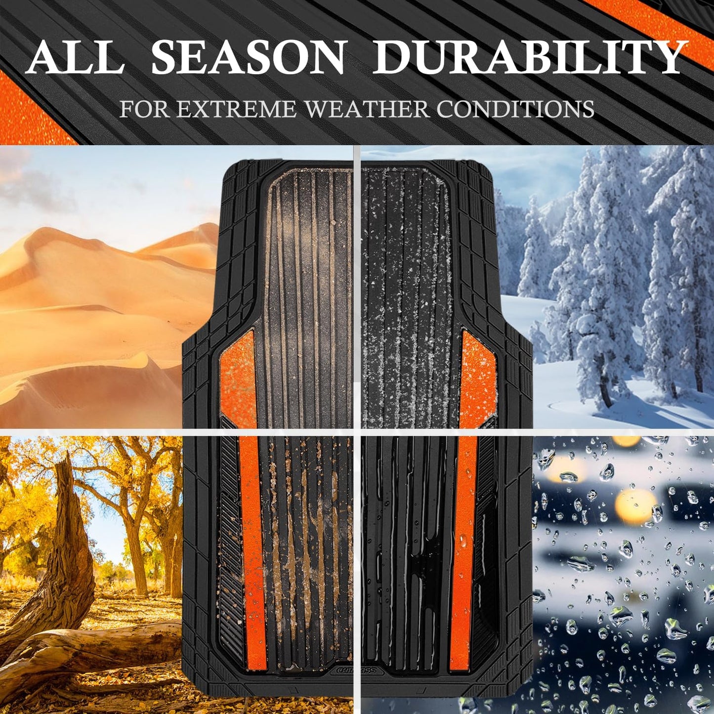 CAR PASS Heavy Duty Rubber Car Mats Metallic, Aluminum Film All Weather Floor Mats Waterproof Universal Trim to Fit Automotive SUV Sedan Van 4 Piece Anodized Deep Dish Two-Tone Sporty Black Red Chrome