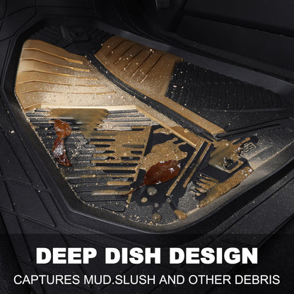 CAR PASS Heavy Duty Rubber Car Mats with Cargo Liner, Deep-Dish Car Floor Mats and Trunk Mat All Weather, Universal Trim-to-Fit for SUVs Trucks Sedans, Waterproof Anti-Slip, Trimmable V12 Black