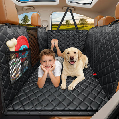 URPOWER Backseat Extender for Dogs - Hard Bottom Dog Car Seat Cover for Back Seat, Dog Hammock for Car and SUV, Pet Rear Seat Protector Dogs Travel Bed with Mesh Window