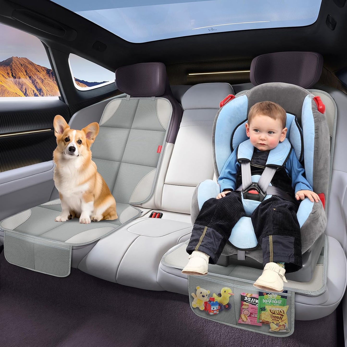 Car Seat Protector for Child Car Seat, 600D Fabric Safe Car Seat Cover with Upgraded Non-Slip Backing, Waterproof Seat Protector Under Baby Car Seat with Thick Padding for Car Back Front Seat