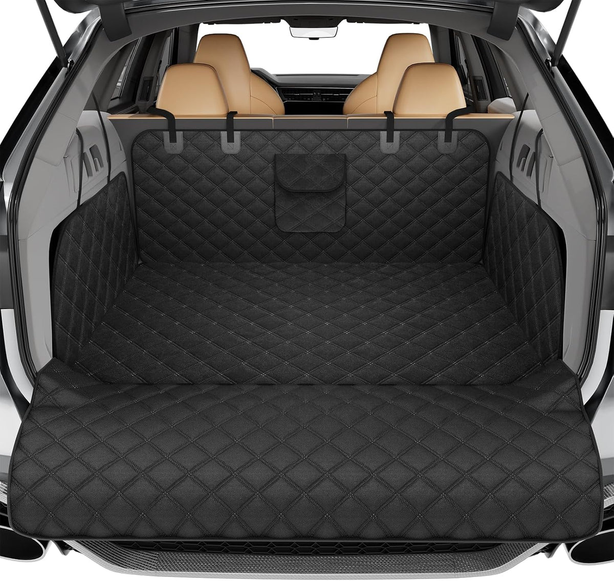 Simple Trending SUV Cargo Liner for Dogs, Waterproof Dog Car Seat Cover Mat for SUVs Sedans Vans, Universal Fit Pet Trunk Cover with Non-Slip Bumper Flap Protector, Black