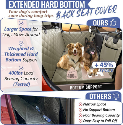 Back Seat Extender for Dogs-Large Space, Dog Car Seat Cover Hard Bottom Holds 420lbs, Sturdy Backseat Extender for Dogs,Upgraded Waterproof Pet Car Bed Dog Hammock for Car, SUV,Truck, Black