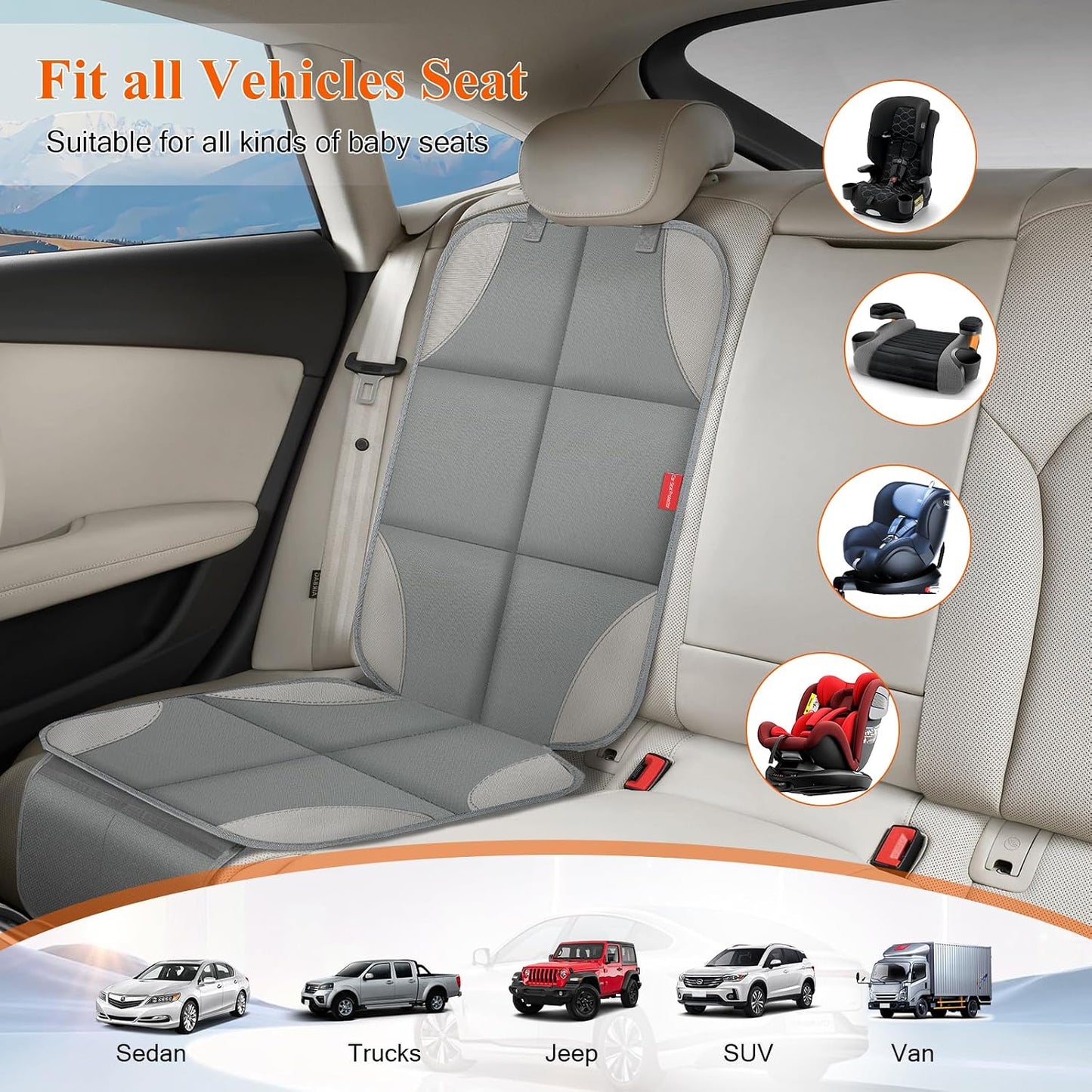 Car Seat Protector for Child Car Seat, 600D Fabric Safe Car Seat Cover with Upgraded Non-Slip Backing, Waterproof Seat Protector Under Baby Car Seat with Thick Padding for Car Back Front Seat