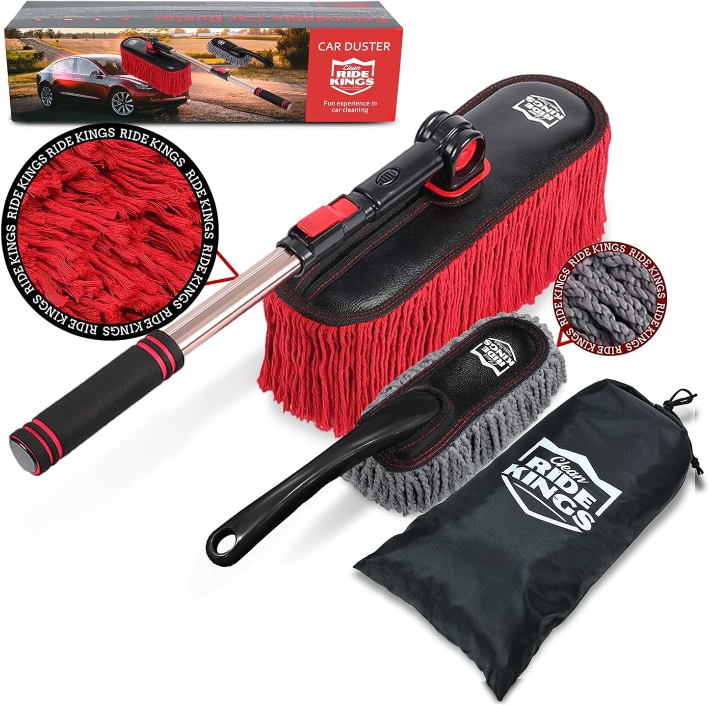 Car Duster Exterior Scratch Free,Car Dusters Extendable Handle Cleaning Exterior,Detailing Brush Kit for Truck,SUV,Caravan,Motorcycle,Wax Cotton Fabric,Waterless Wash Equipment