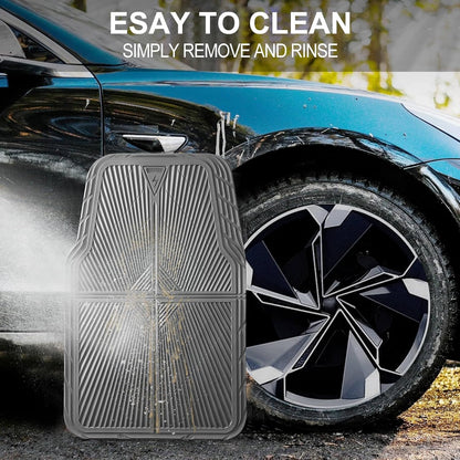 CAR PASS Rubber Floor Mats, All Weather Waterproof Trim-to-Fit Automotive Mats for Cars Trucks SUV, Anti-Slip Easy Clean, Heavy Duty Full Set 3-Piece, All Black