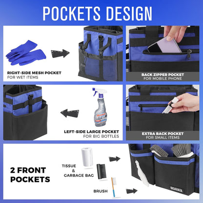 SCAVATA Compact Wearable Cleaning Caddy, Small Supplies Organizer with Handle & Shoulder Straps for Housekeepers, Under Sink & Car Cleaning Tool Organizer Bag (Black)