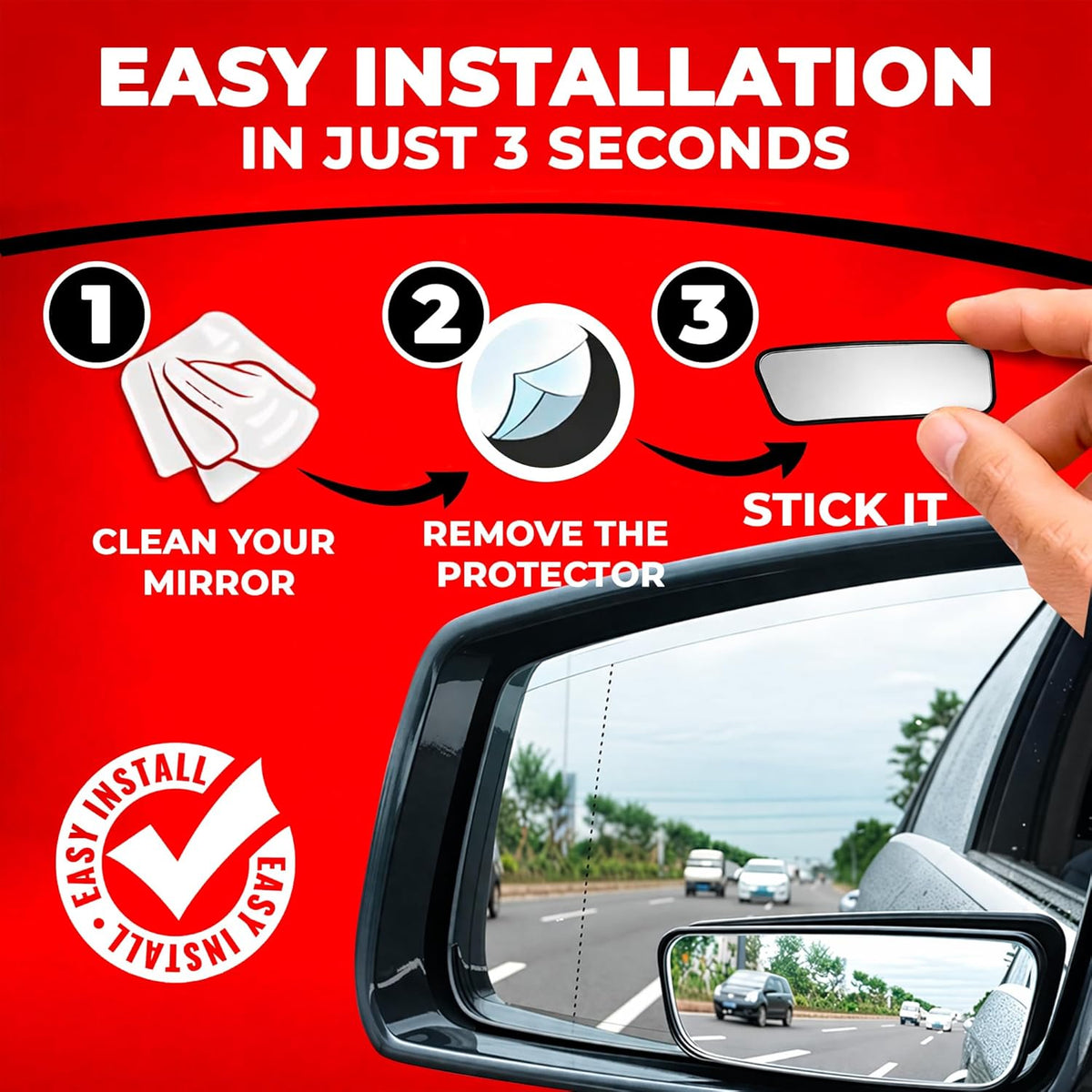 Utopicar Long Blind Spot Car Mirror Aesthetic Convex Mirrors 5.3” x 1.3” - Side Mirror Engineered Design - Up & Down Adjustable - Blind Spot Rear View Mirrors for Car (2-Pack)