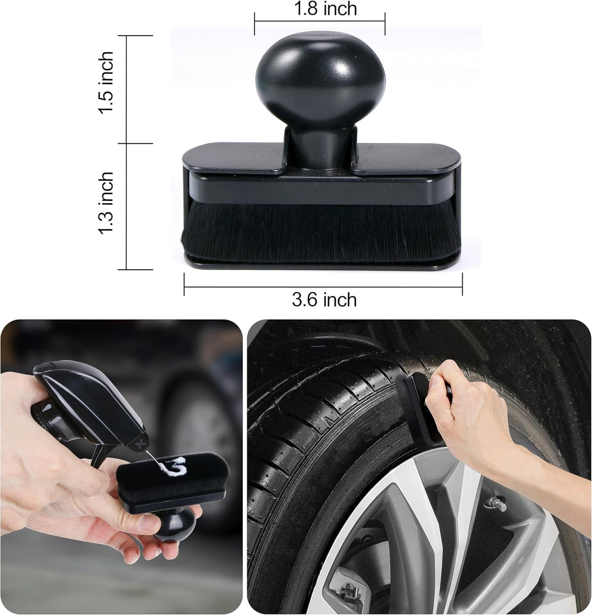 BABYSHEEP Car Tire Shine Applicator,Large Vegan Tire Shine Brush - Automotive Tire Dressing Applicator Brush with Storage Stand for Tire Detailing & Car Wash Kit, Black, 3.6 Inch Length (Black)