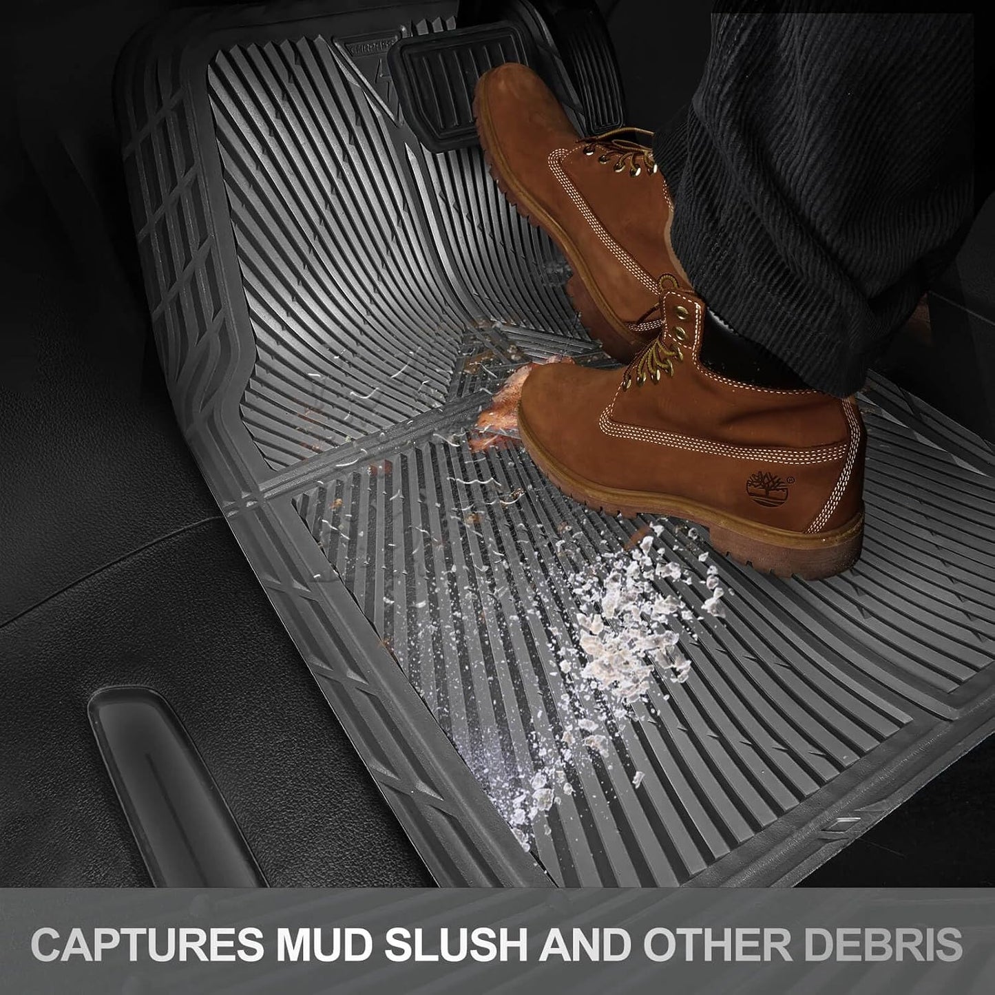 CAR PASS Rubber Floor Mats, All Weather Waterproof Trim-to-Fit Automotive Mats for Cars Trucks SUV, Anti-Slip Easy Clean, Heavy Duty Full Set 3-Piece, All Black