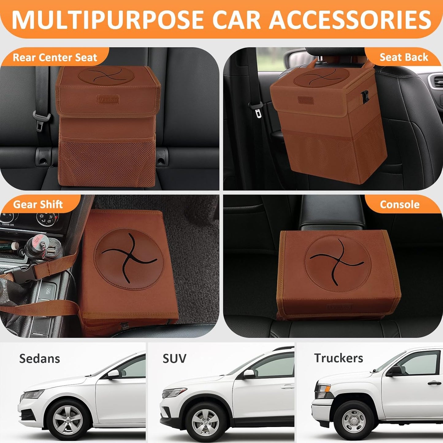 Vankor Car Trash Can Bin with Lid Hanging for Back Seat, Car Accessories for Women Men Leak Proof Automotive Garbage Cans Leakproof Vehicle Trash Can for Truck SUV Black