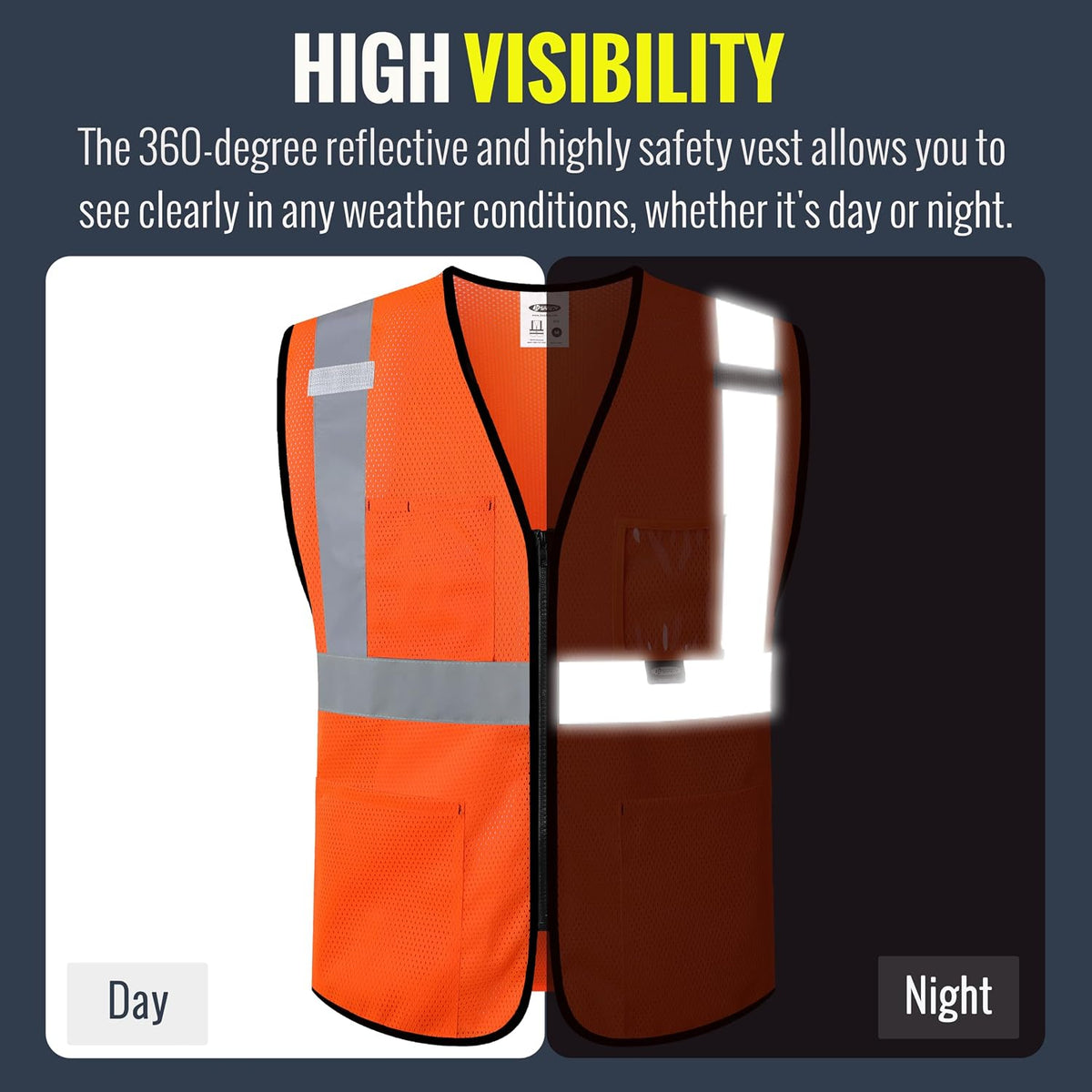 JKSafety Safety Vest for men women Hi Vis Vest with Pockets and Zipper High Visibility Meet ANSI Standard（BX310