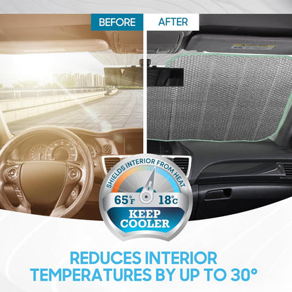 Iridescent Matte White Front Windshield Sunshade-Accordion Folding Auto Shade for Car Truck SUV-Blocks UV Rays Sun Visor Protector-Keeps Your Vehicle Cool- 58 x 27 in