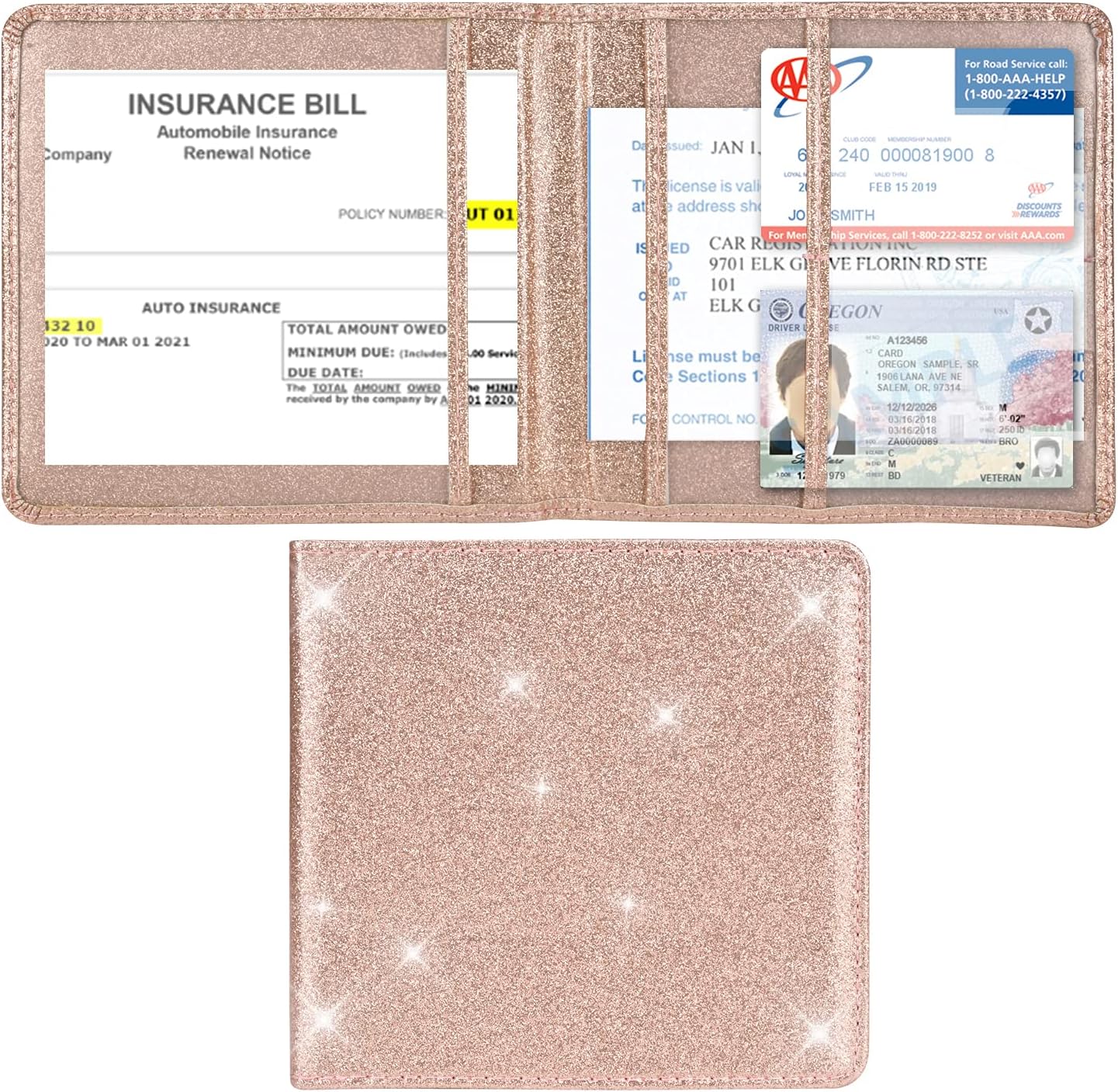 Car Registration and Insurance Holder, Car Accessories Vehicle Glove Box Car Organizer Women Wallet Case for Cards, Essential Document, Driver License by Cacturism, Pink | for Cards