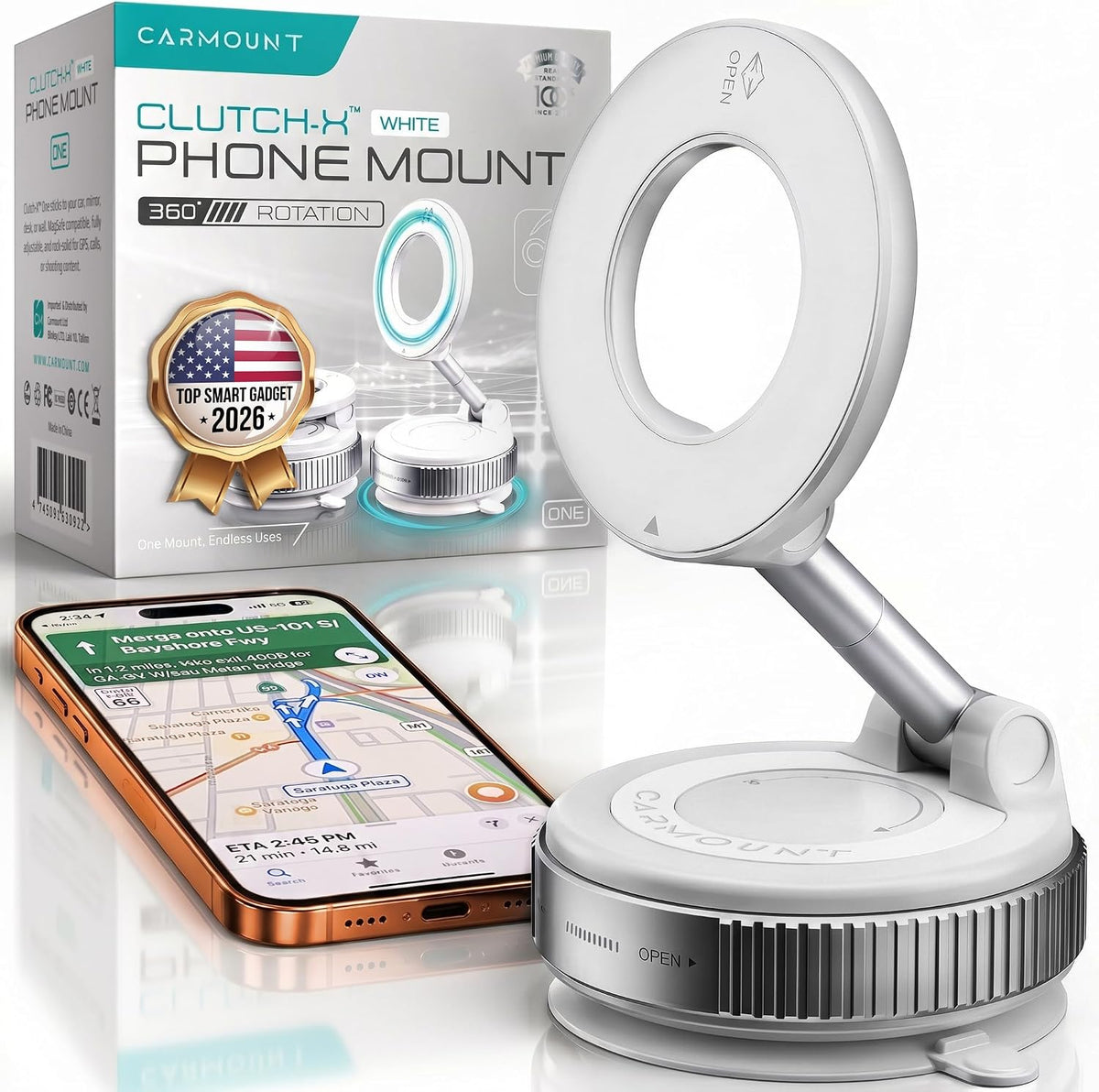 CARMOUNT Clutch-X™ Black – Vacuum Phone Mount Suction Cup Car Phone Holder for iPhone, Window Phone Mount for Travel, 360° Vacuum Magnetic Phone Holder for Car, Magnetic Phone Holder with Suction Cup
