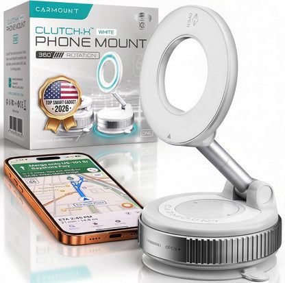 CARMOUNT Clutch-X™ Black – Vacuum Phone Mount Suction Cup Car Phone Holder for iPhone, Window Phone Mount for Travel, 360° Vacuum Magnetic Phone Holder for Car, Magnetic Phone Holder with Suction Cup