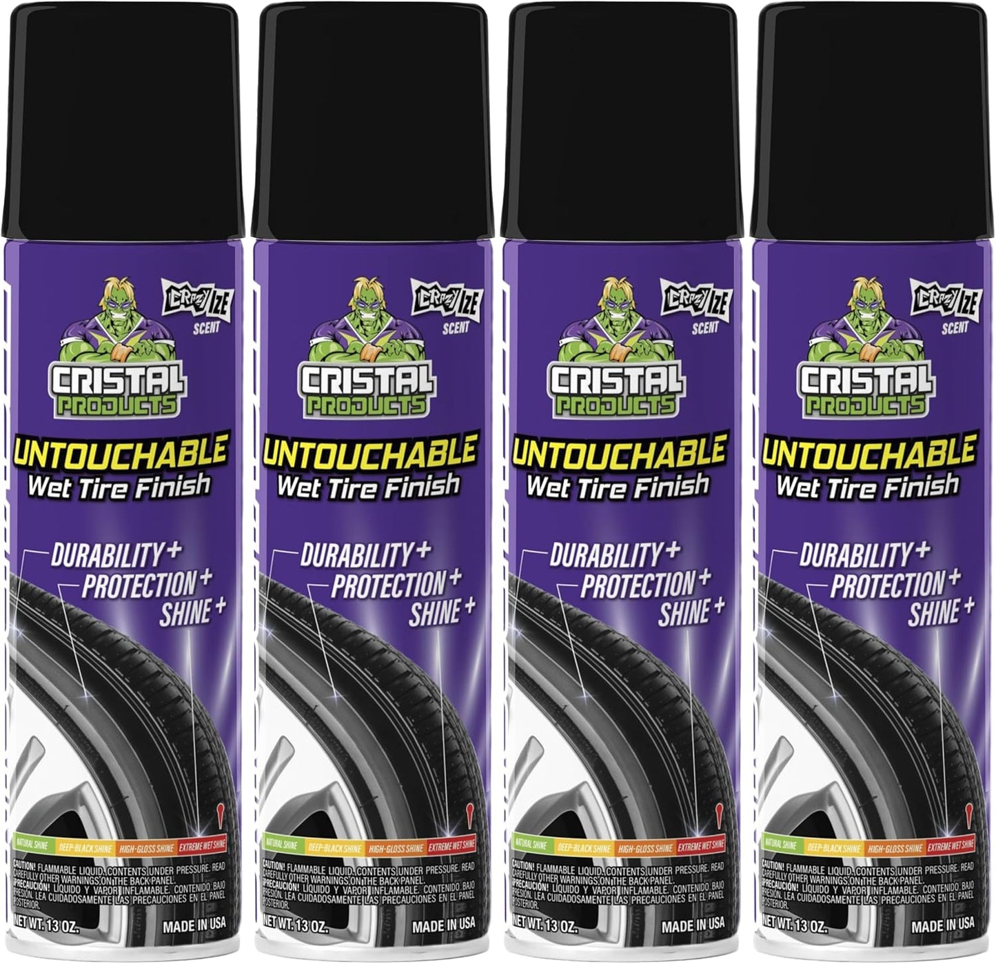Cristal Products Untouchable Tire Shine Spray – Long-Lasting Wet Tire Finish for Deep Gloss & Protection – Waterproof Tire Shine, Easy Application, Premium Tire Cleaner Shine