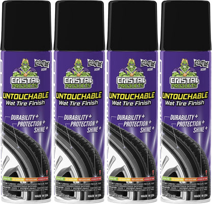 Cristal Products Untouchable Tire Shine Spray – Long-Lasting Wet Tire Finish for Deep Gloss & Protection – Waterproof Tire Shine, Easy Application, Premium Tire Cleaner Shine