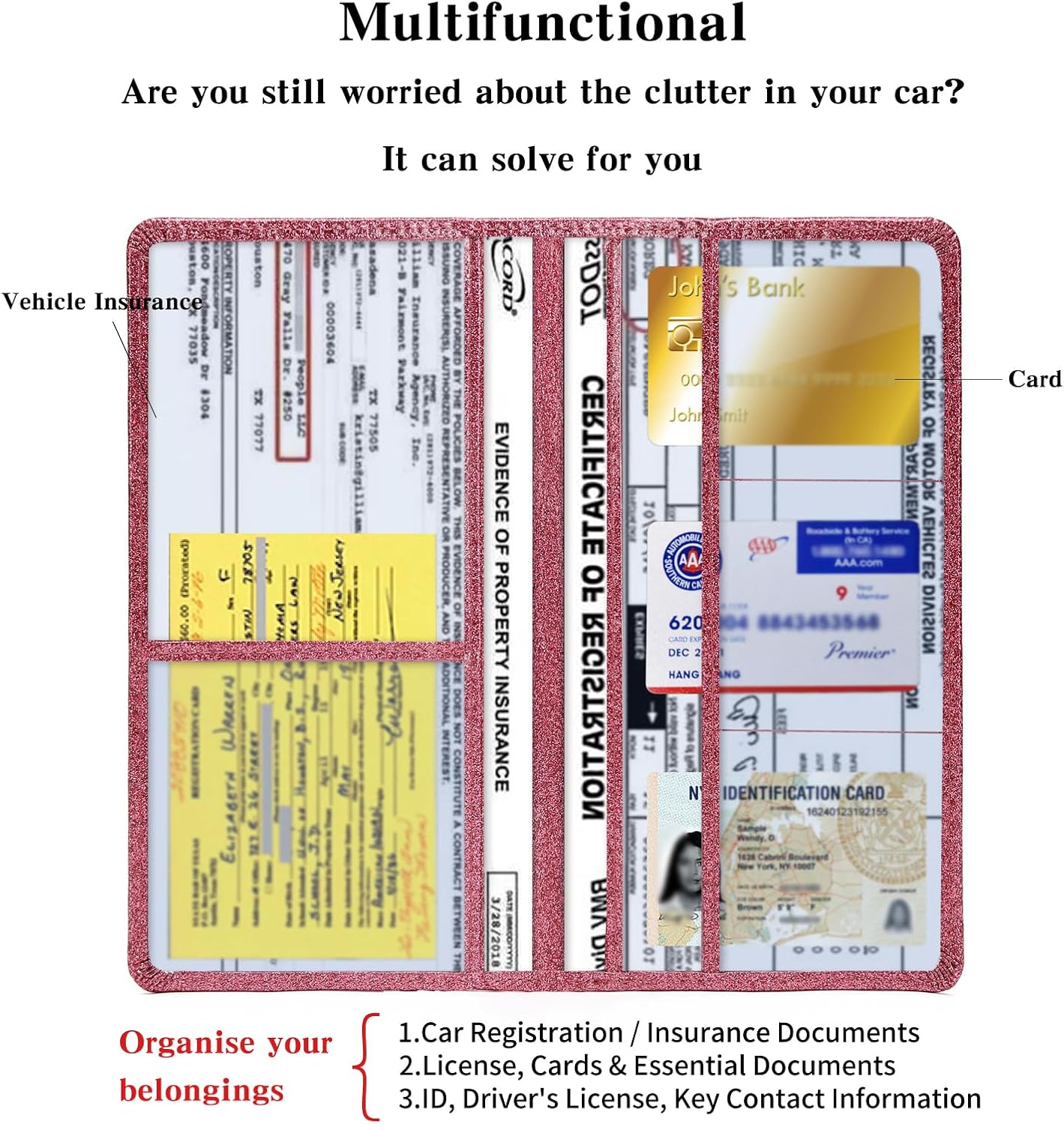 TILDOSAC 2Pack Leather Car Registration and Insurance Card Holder, Car Document Holder for Cards License with Magnetic Shut (Black)