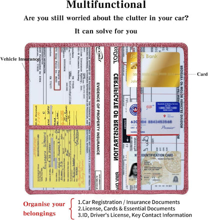 TILDOSAC 2Pack Leather Car Registration and Insurance Card Holder, Car Document Holder for Cards License with Magnetic Shut (Black)