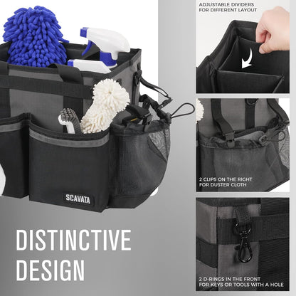 SCAVATA Compact Wearable Cleaning Caddy, Small Supplies Organizer with Handle & Shoulder Straps for Housekeepers, Under Sink & Car Cleaning Tool Organizer Bag (Black)