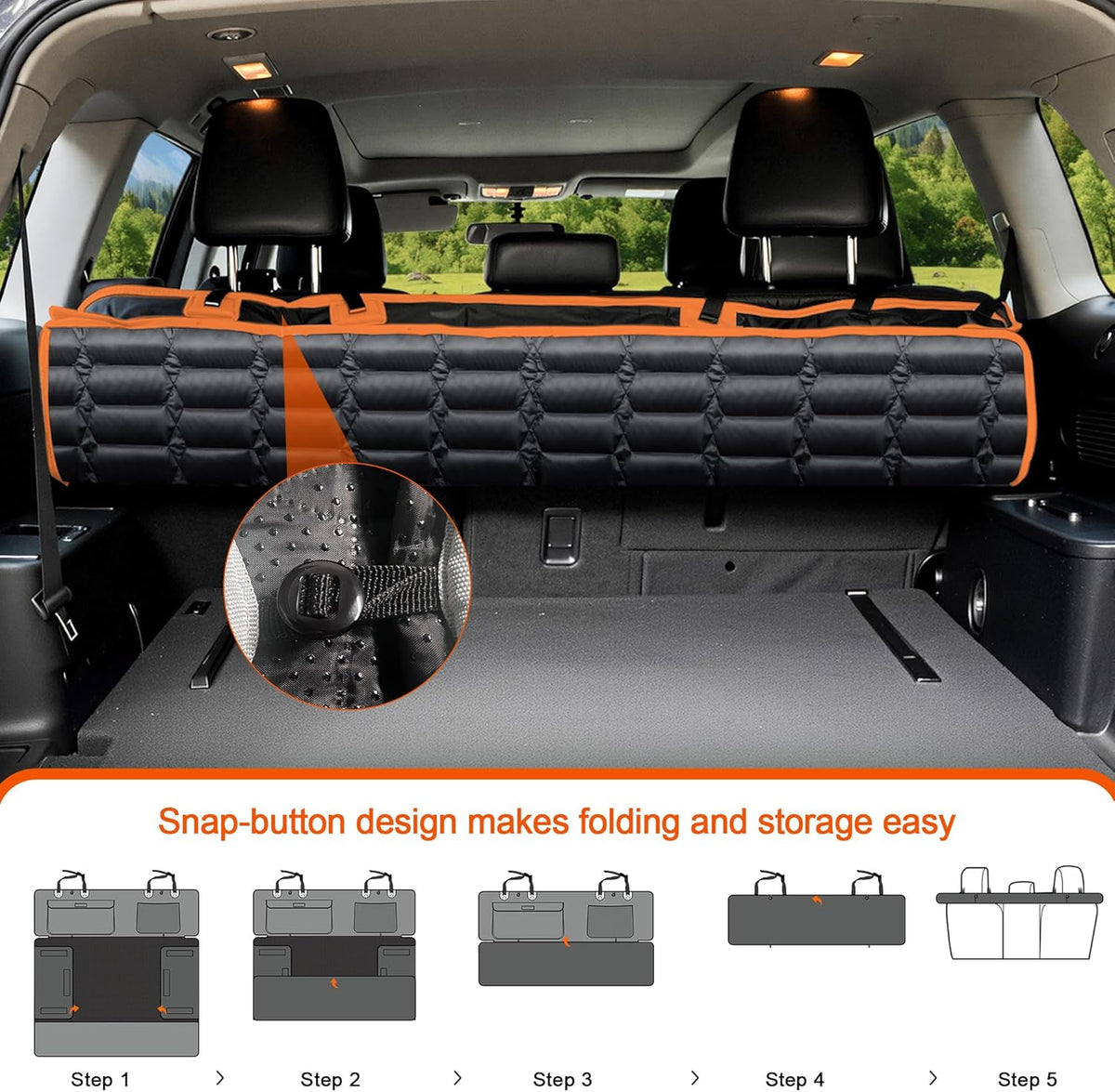 Reliadura SUV Cargo Liner for Dogs, Waterproof Dog Trunk Cover with Bumper Flap Protector, Pet Cargo Mat for SUVs Sedans Vans, Non-Slip Scratchproof Dog Seat Cover, Large Size Universal Fit