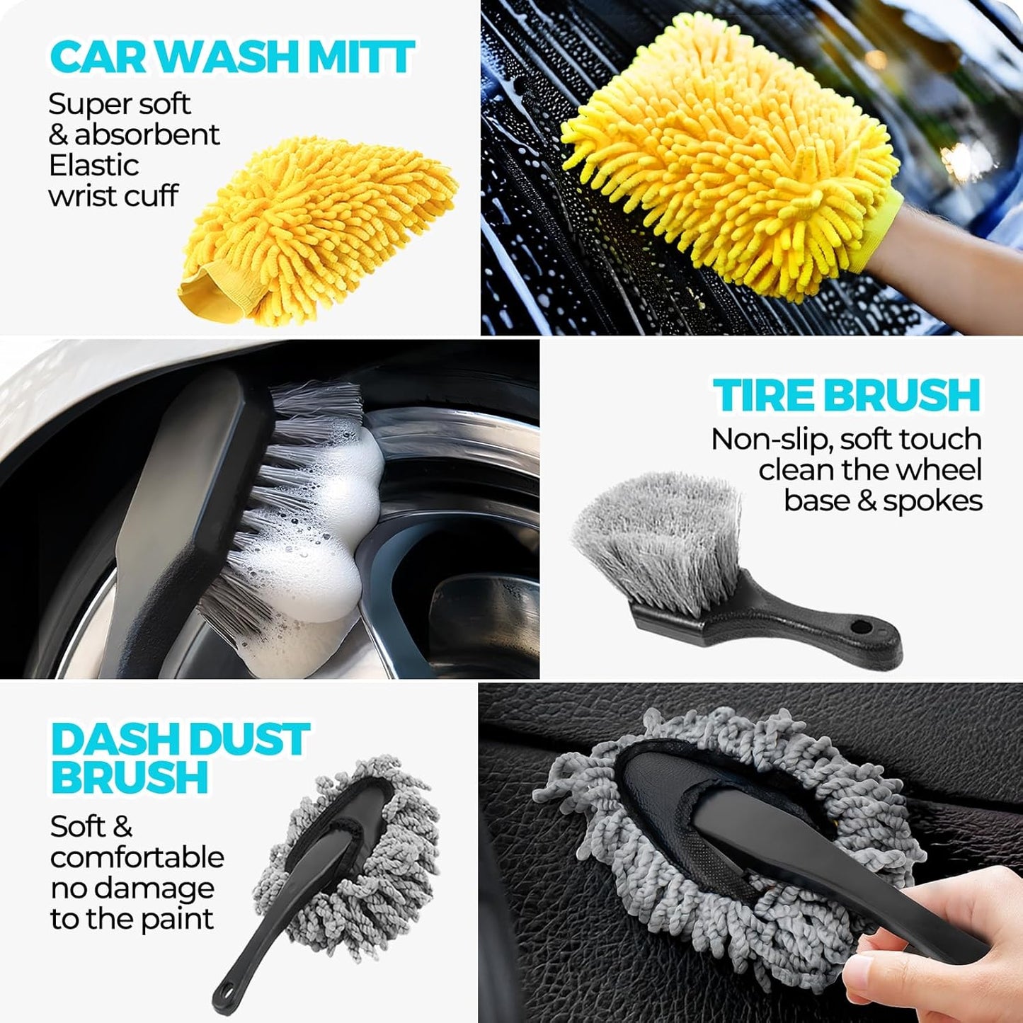 ALFLOD 30Pcs Car Detailing Kit, Car Detailing Brush Set, Car Wash Cleaning Kit, Car Dusters Extendable Handle Cleaning Exterior, Car Cleaning Gel, Car Cleaning Tools Kit for Interior, Exterior, Wheels