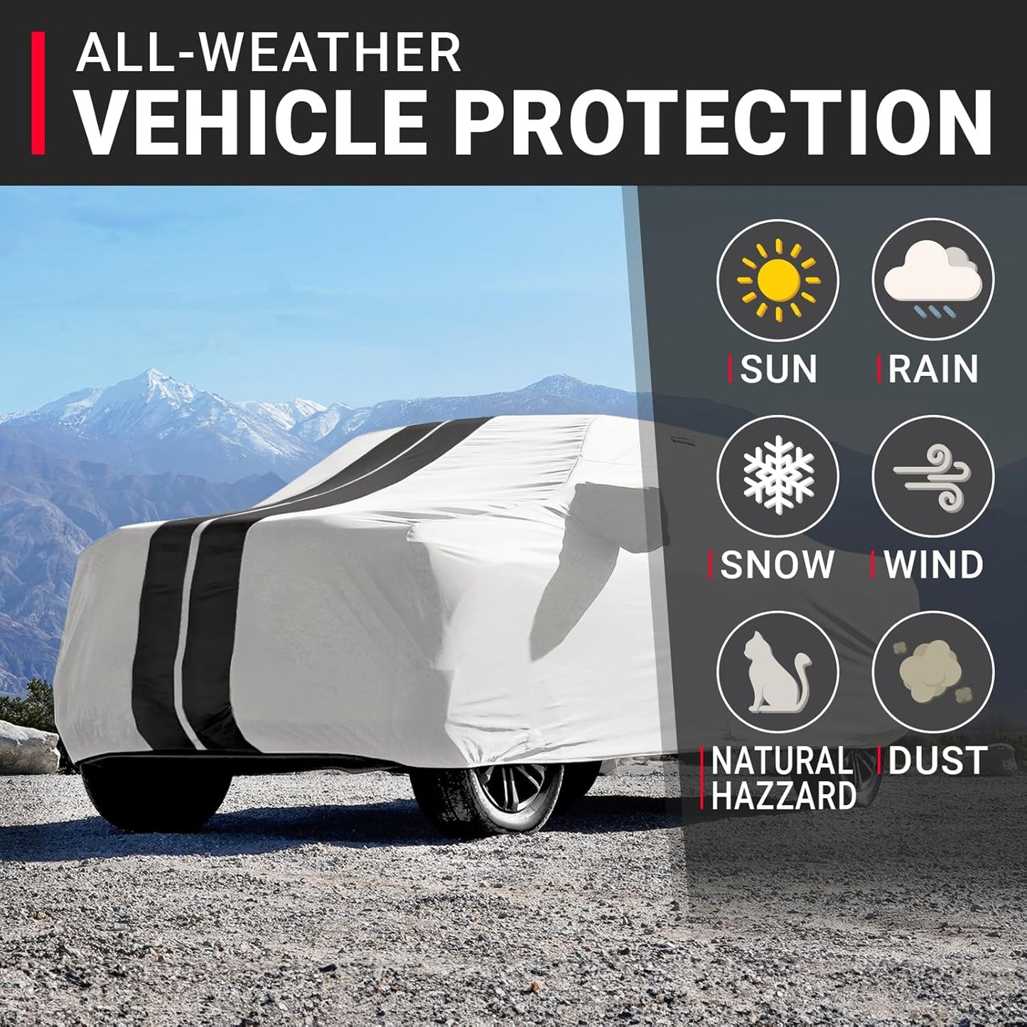 iCarCover 15-Layer Car Cover Waterproof All Weather | Premium Quality Car Covers for Automobiles, UV Protection, El Camino, Impala, Bel Air, Monte Carlo, Galaxie, Charger, Size C21 (See Size Chart) - Colors A