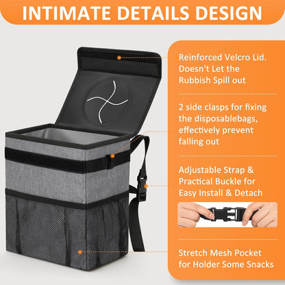 Vankor Car Trash Can Bin with Lid Hanging for Back Seat, Car Accessories for Women Men Leak Proof Automotive Garbage Cans Leakproof Vehicle Trash Can for Truck SUV Black