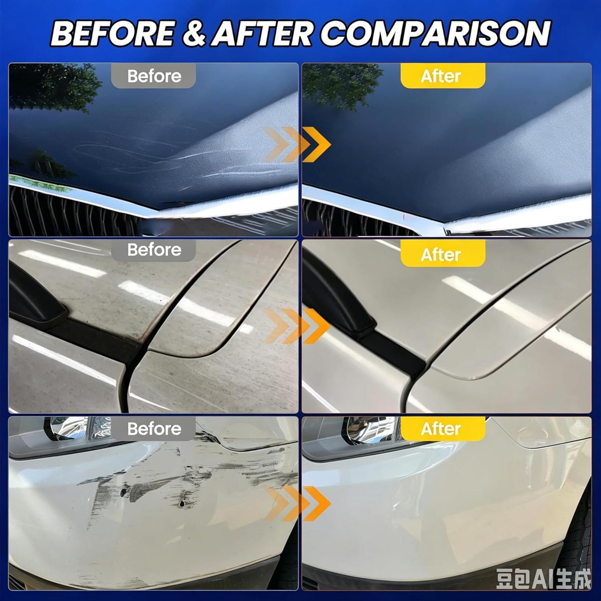Car Scratch Remover & Polishing Compound - Effectively Eliminates Light Scratches, Hazy Paint, and Swirl Marks, Includes Sponges and Towels, 100ML/3.4oz (3)