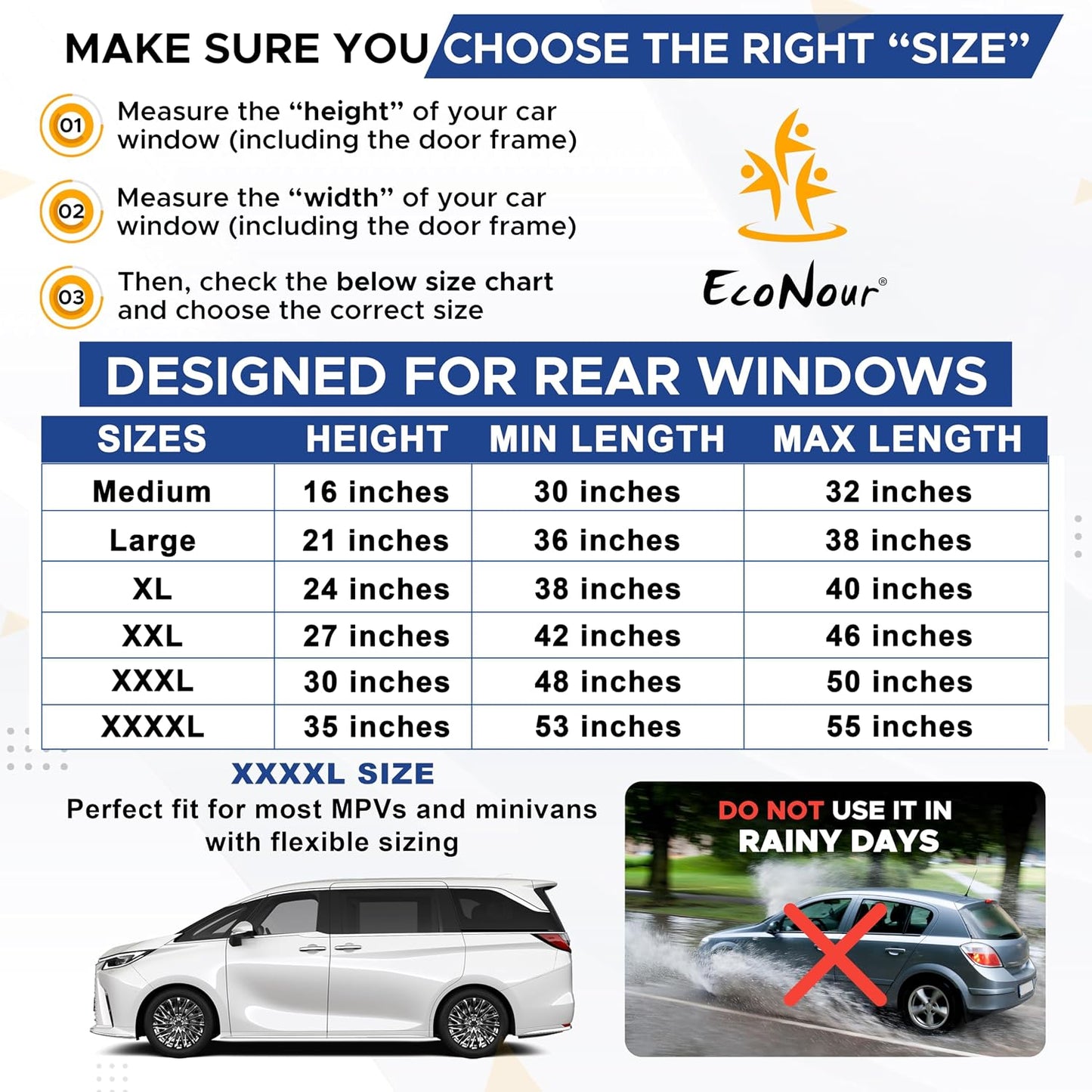 EcoNour Car Window Shades for Side Windows (Pack of 2) | Sun Shade for Car Heat and UV Protection | Adjustable Elastic Fabric Baby Car Shade | Rear Side Window Sun Shade Accessories (Large 21"x36")