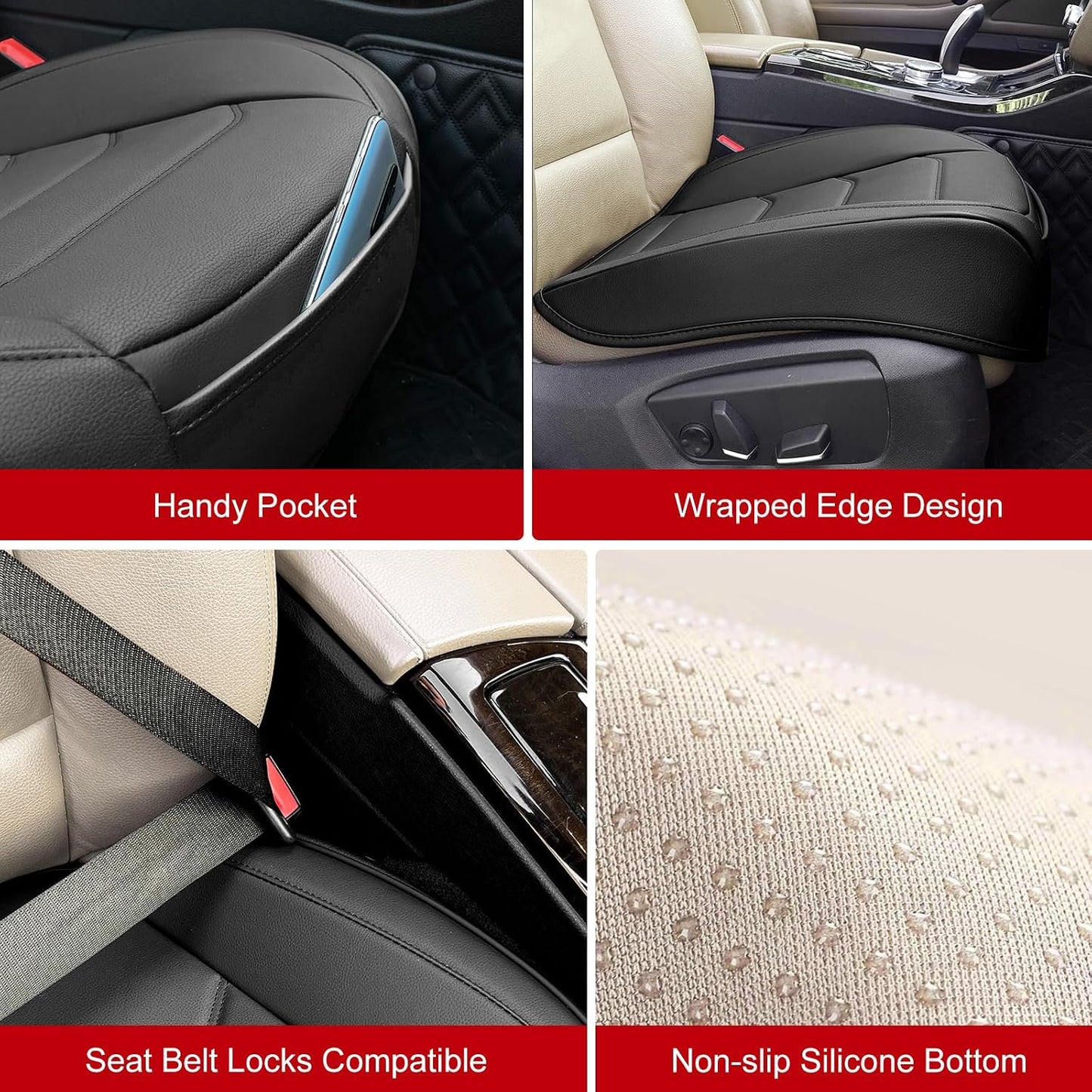 BOPUOVRE Car Seat Cover for Luxury & Comfort - PU Leather, Anti-Slip, Full Wrap Protection with Storage Pocket for Bottom Cushion - Universal Fit for 95% of Vehicles (Black,1 Piece)
