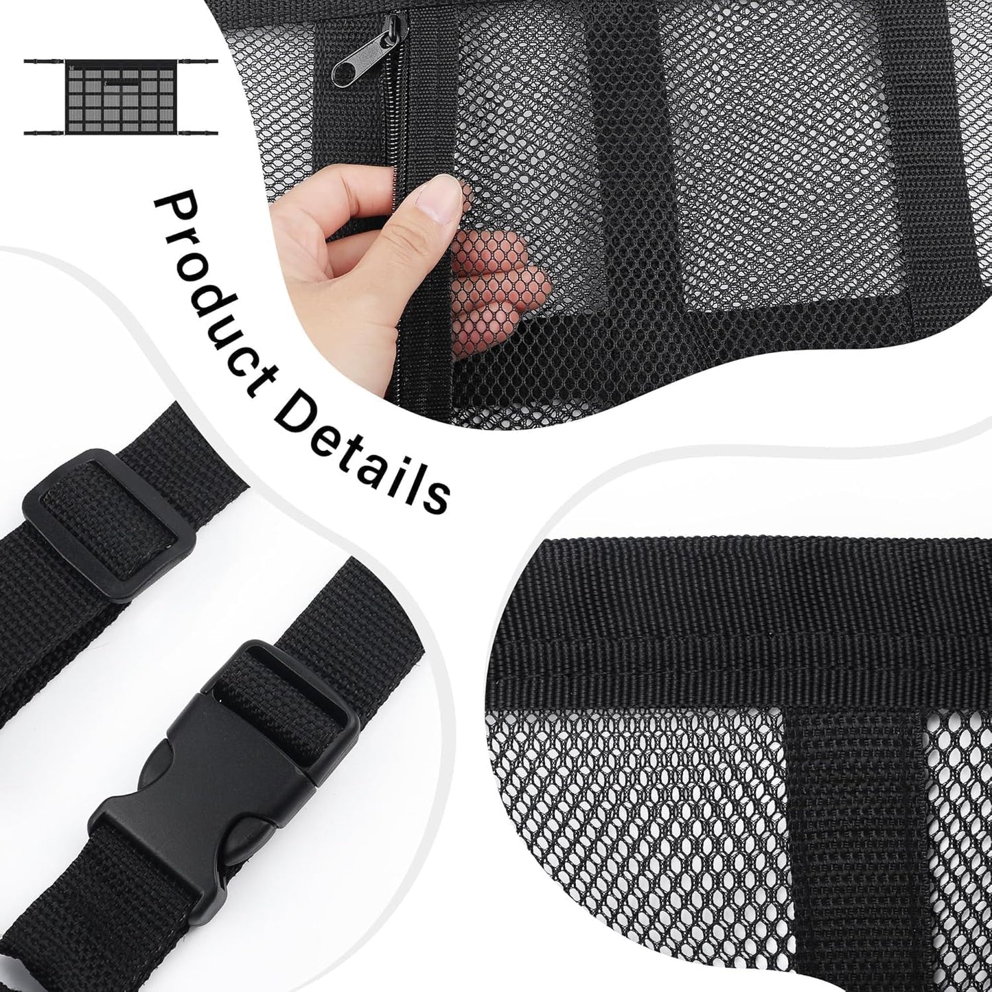 Upgrade Car Ceiling Cargo Net Pocket with Zip,Double Layers+Avoid Sagging Roof Cargo Bag for Toy,Quilts,Tickets,Universal Road Trip Essentials Car Organizers and Storage for Truck SUV