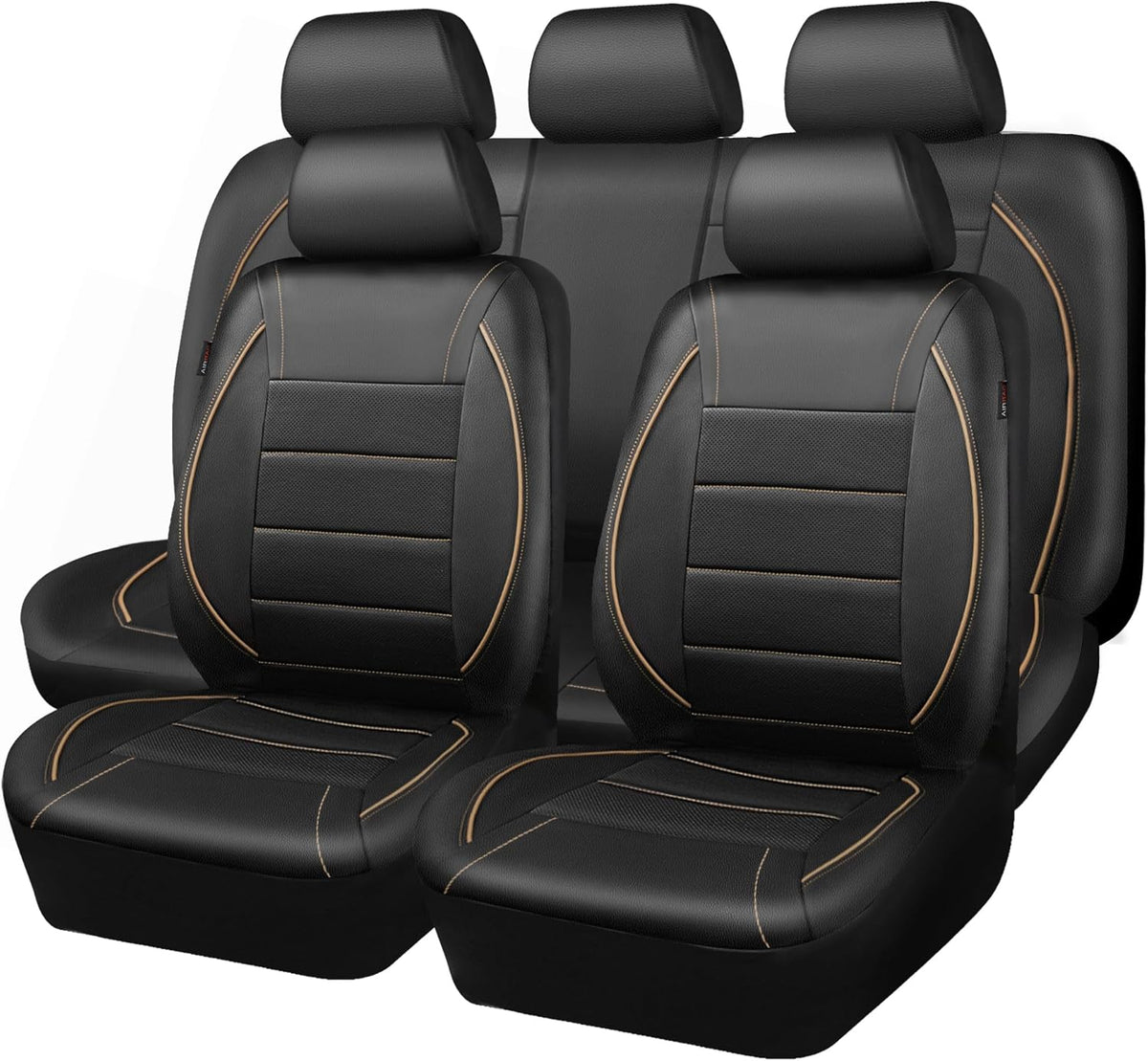 CAR PASS Universal FIT Piping Leather Two Front Seat Covers, Waterproof Faux Leather for SUV Sedan Van Truck, Airbag Compatible,Reserved Opening Holes for Headrest Covers. (Black red)