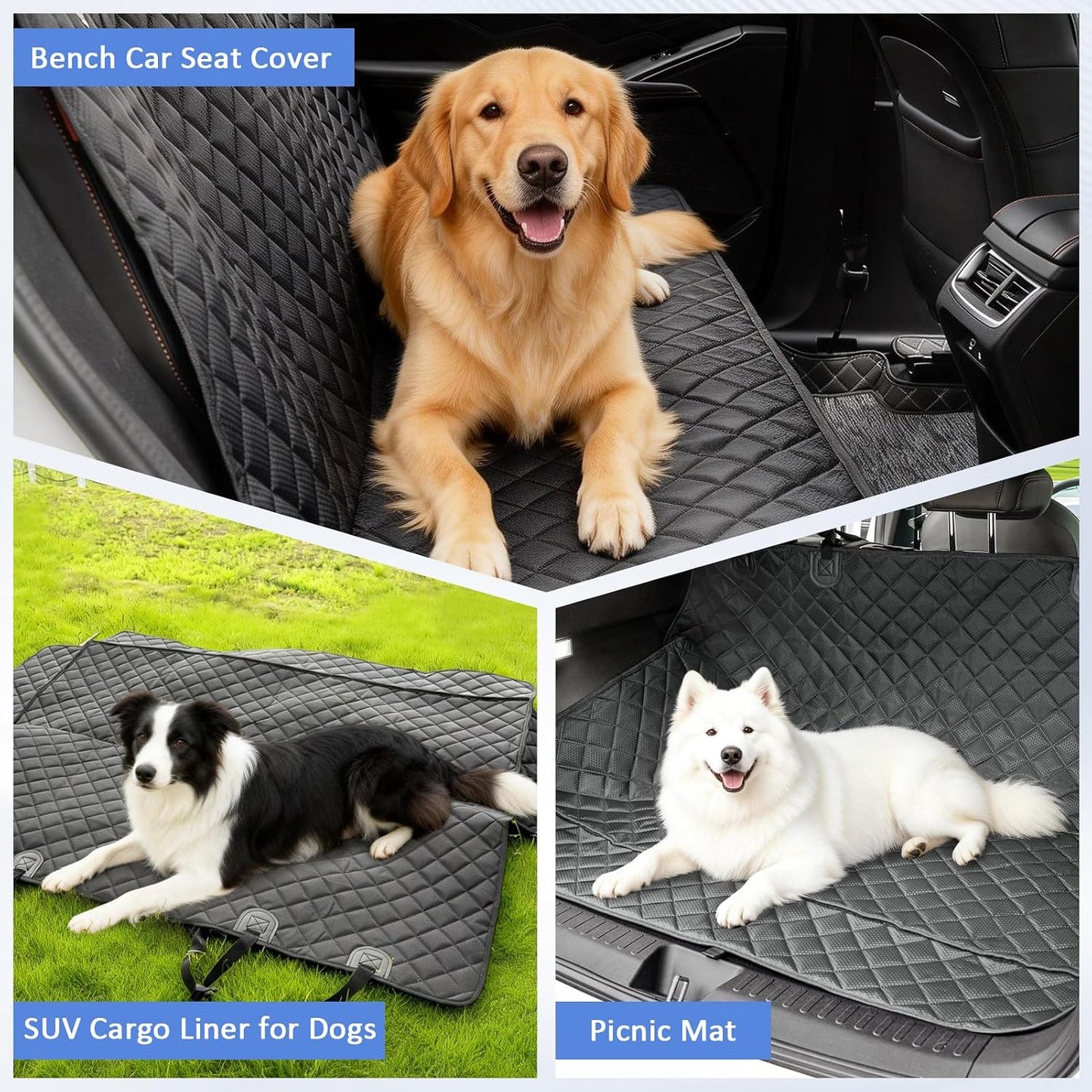 JSTHT Dog Seat Cover, 100% Waterproof Bench Seat Cover Protector Scratch Proof Nonslip Durable Soft Pet Back Seat Covers for Cars Trucks & SUV