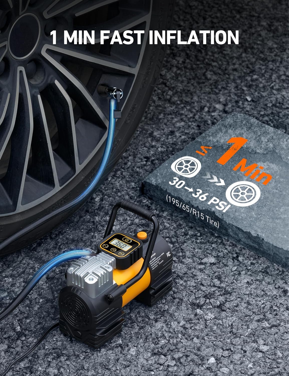 AstroAI Tire Inflator Portable Air Compressor 150 PSI 12V DC Tire Pump with Digital Gauge Auto Shut-Off Fast Inflation, Ultra-Bright 12 LED Emergency Light for Car, Motorcycle, Bike, Ball, Inflatables