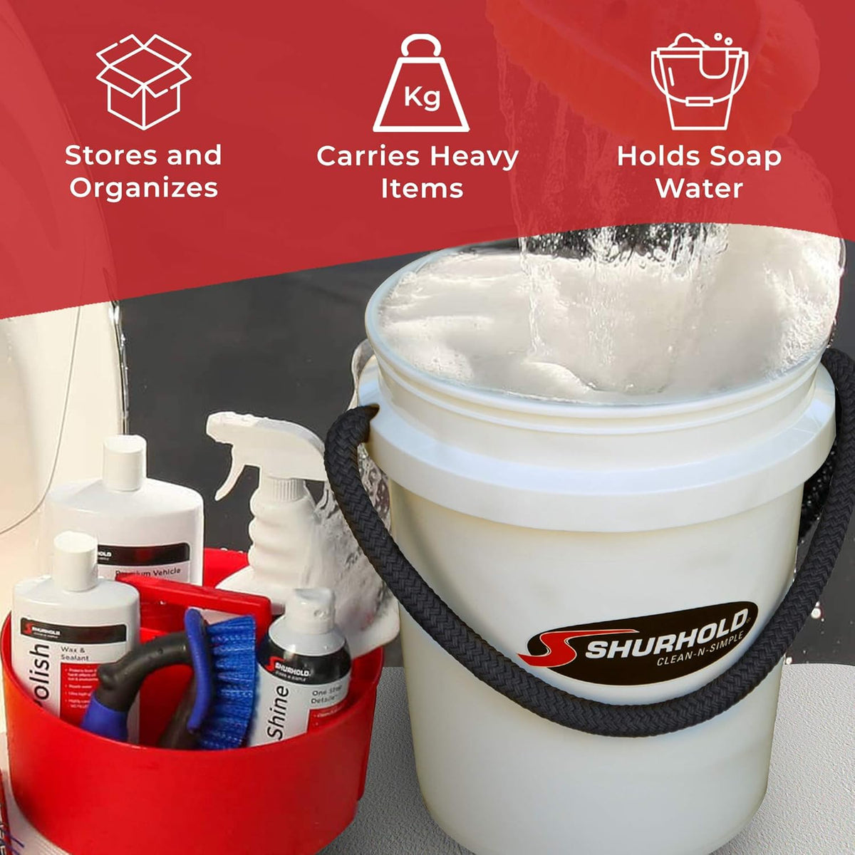 SHURHOLD 3.5 Gallon Heavy Duty World's Best Rope Handle Molded Plastic Bucket, for Boats, Cleaning, Fishing, Storage, and Refuse - White