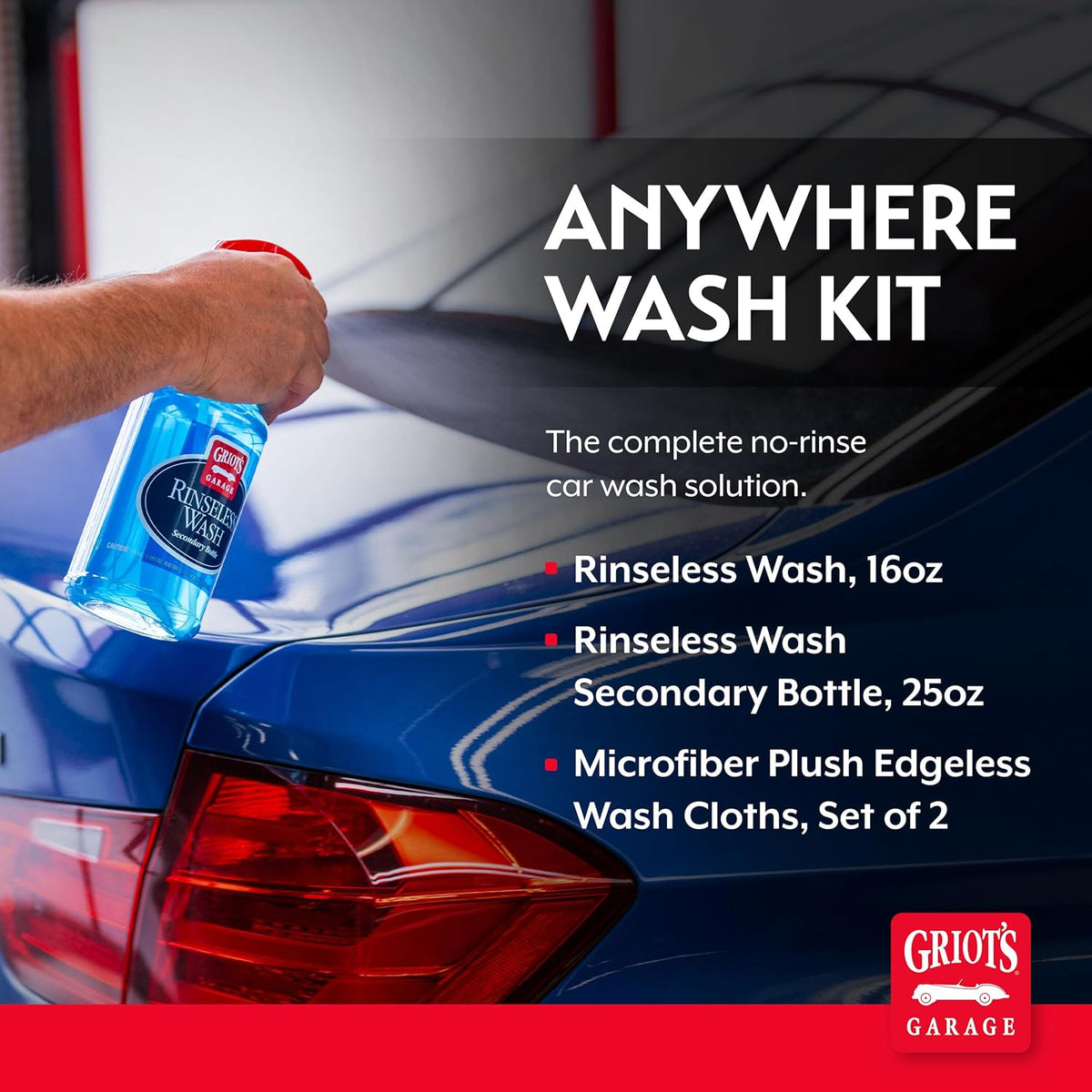 Griot's Garage Rinseless Wash for Car Cleaning and Detailing, No-Rinse Vehicle Washing, Dilutes Into Detailer, Clay Bar Lubricant, 10479, 35oz