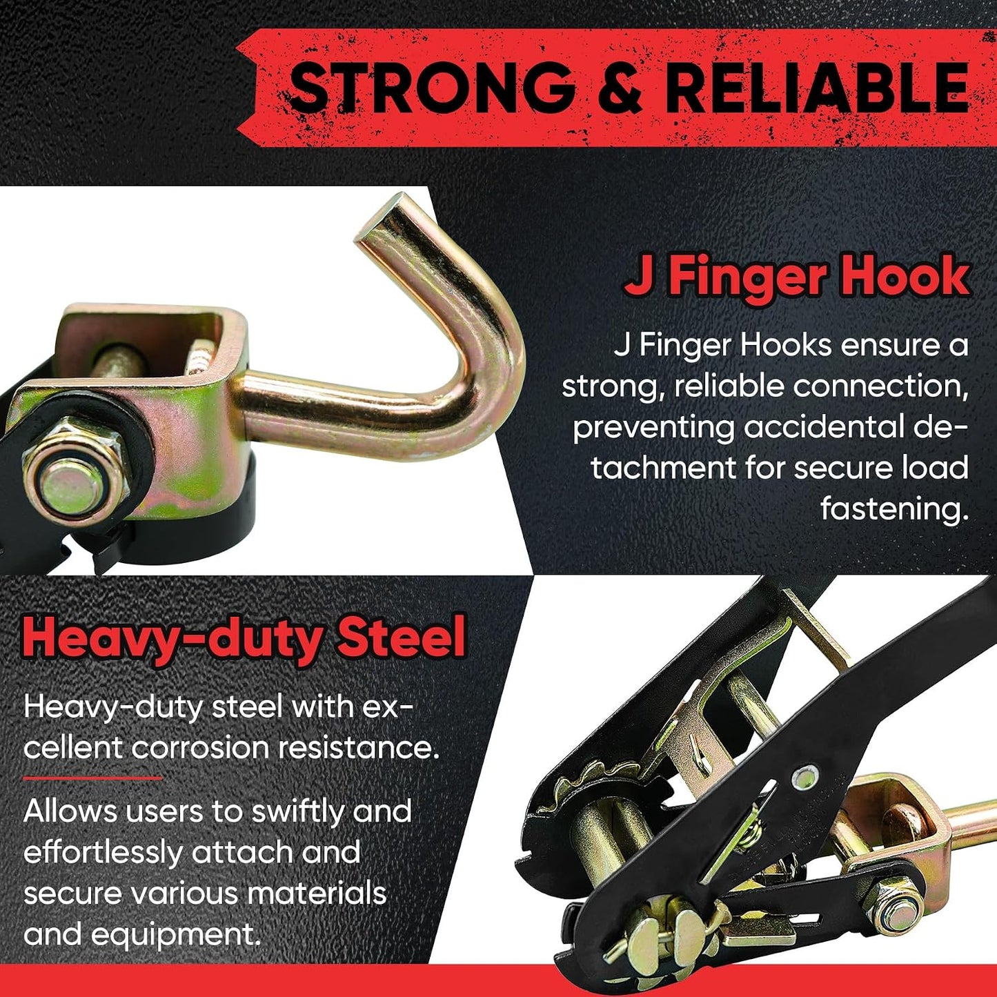 4 Pack Car Tie Down Straps for Trailers 2" x 96" - 9900LBS Break Strength - Tire Ratchet Straps with J Finger Hooks for Hauling UTV, SUV, Truck, Any Cars