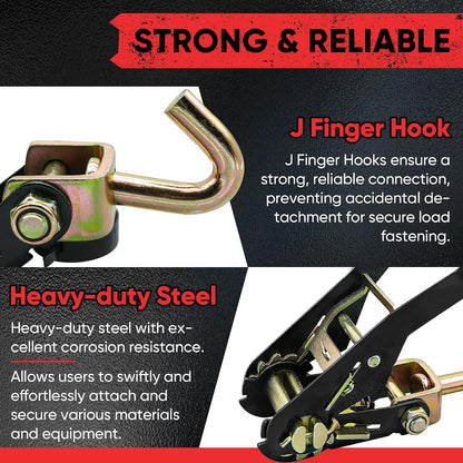4 Pack Car Tie Down Straps for Trailers 2" x 96" - 9900LBS Break Strength - Tire Ratchet Straps with J Finger Hooks for Hauling UTV, SUV, Truck, Any Cars