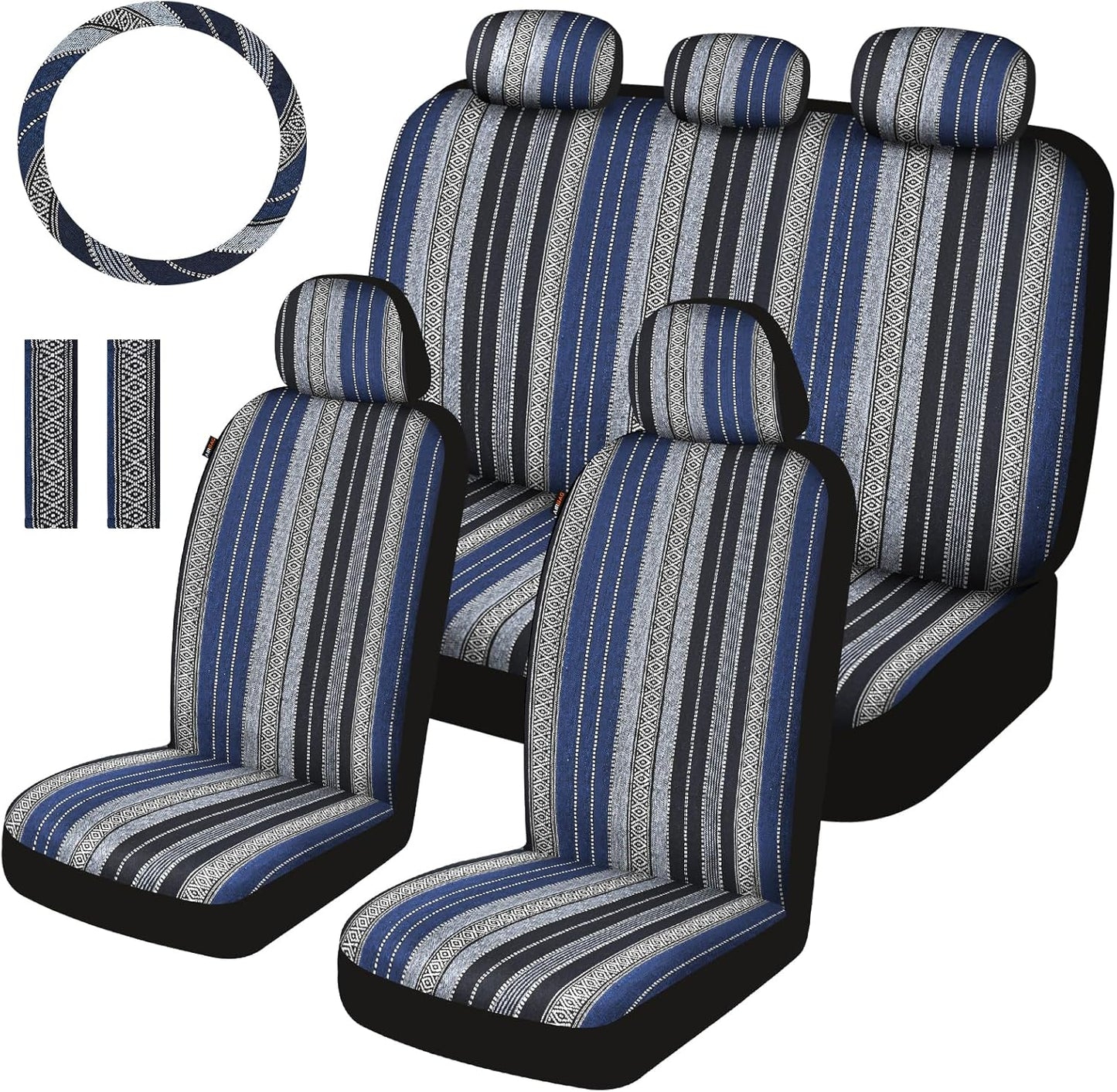 Baja Saddle Blanket Car Seat Covers Front Set, Washable Breathable Striped Woven Cloth Seat Covers for Cars, SUV, Truck, Airbag Compatible(Orange)