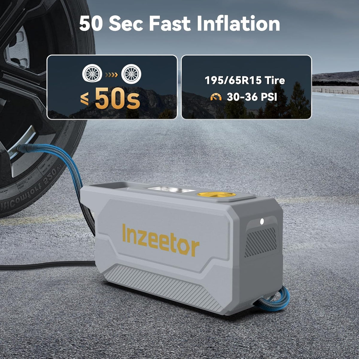 150 PSI Tire Inflator Portable Air Compressor, 12V DC Auto Shutoff Air Pump with Digital Pressure Gauge and Emergency LED Light for Car Tires, Bicycle & Balloons, Black