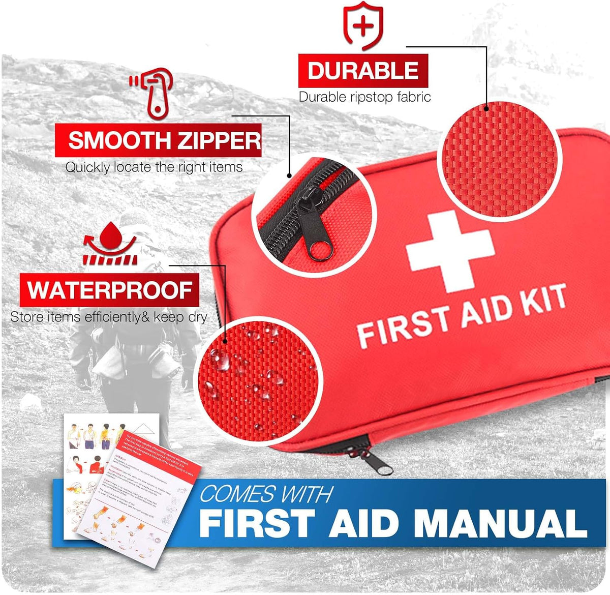 First Aid Kit for Home Car Travel 107 Piece Emergency Kits for Hiking Camping Small Trauma Kit for Boat Vehicle Lightweight Compact Pocket Aid Kit for Sports Outdoor Survival
