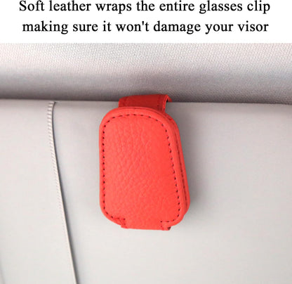 KIWEN Sunglasses Holders for Car Visor, Magnetic Leather Glasses Eyeglass Clip for Car, Ticket Card Clip Sunglasses Mount, Car Visor Accessories Gadgets (1, Black)