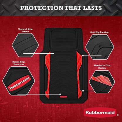Rubbermaid Car Floor Mat, Heavy Duty All-Weather Car Mats Full Set with Dual-Tone Pink Aluminum Inserts – Universal Fit, Anti-Slip Backing, Trim-to-Fit for Most SUV, Sedan, Van