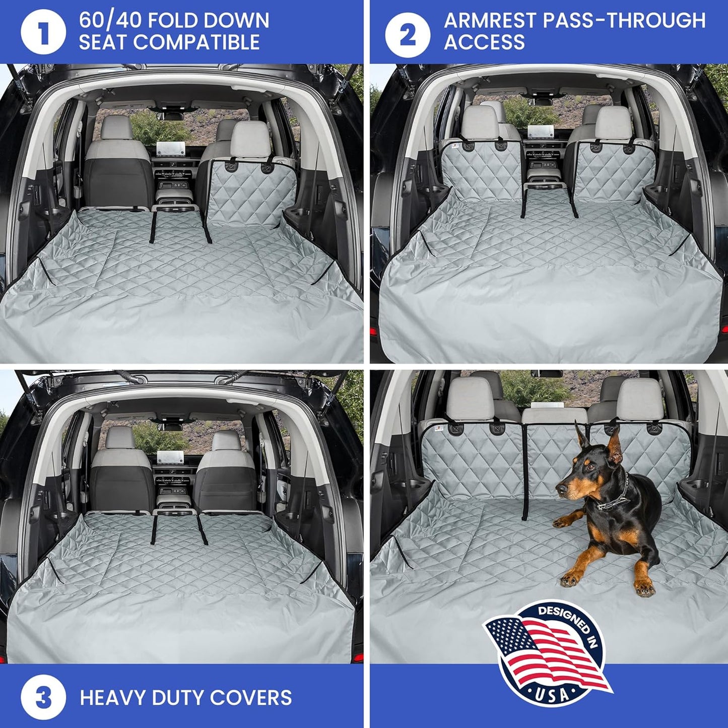 4Knines Split Cargo Liner for SUV – For Dogs & Pets, Heavy-Duty, Waterproof Trunk Mat & Cargo Cover – Fits 60/40 Split Bench & Armrest Pass-Through – Machine Washable, Non-Slip, Durable (Large, Black)