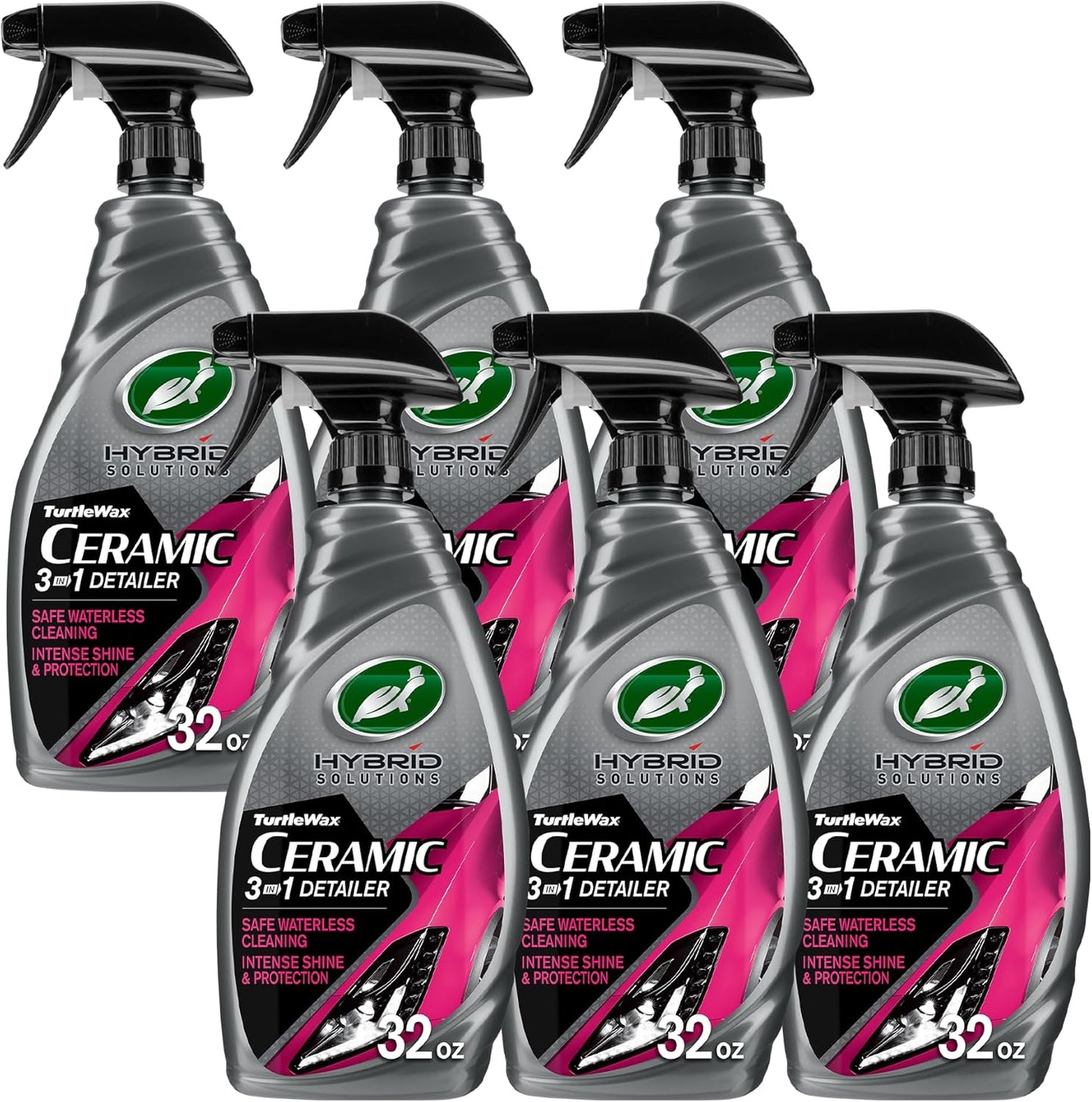 Turtle Wax Hybrid Solutions Ceramic 3-in-1 Car Detailer, Waterless Car Wash, Long-lasting HydrophobicWax Protection and High Gloss Shine, Safe For All Exterior Surfaces, 32 oz (Pack of 3)